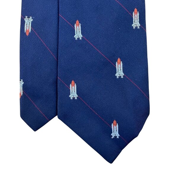 Nasa Navy Space Shuttle Pattern Tie 1983 Kennedy Space Center Exclusive - Picture 4 of 8